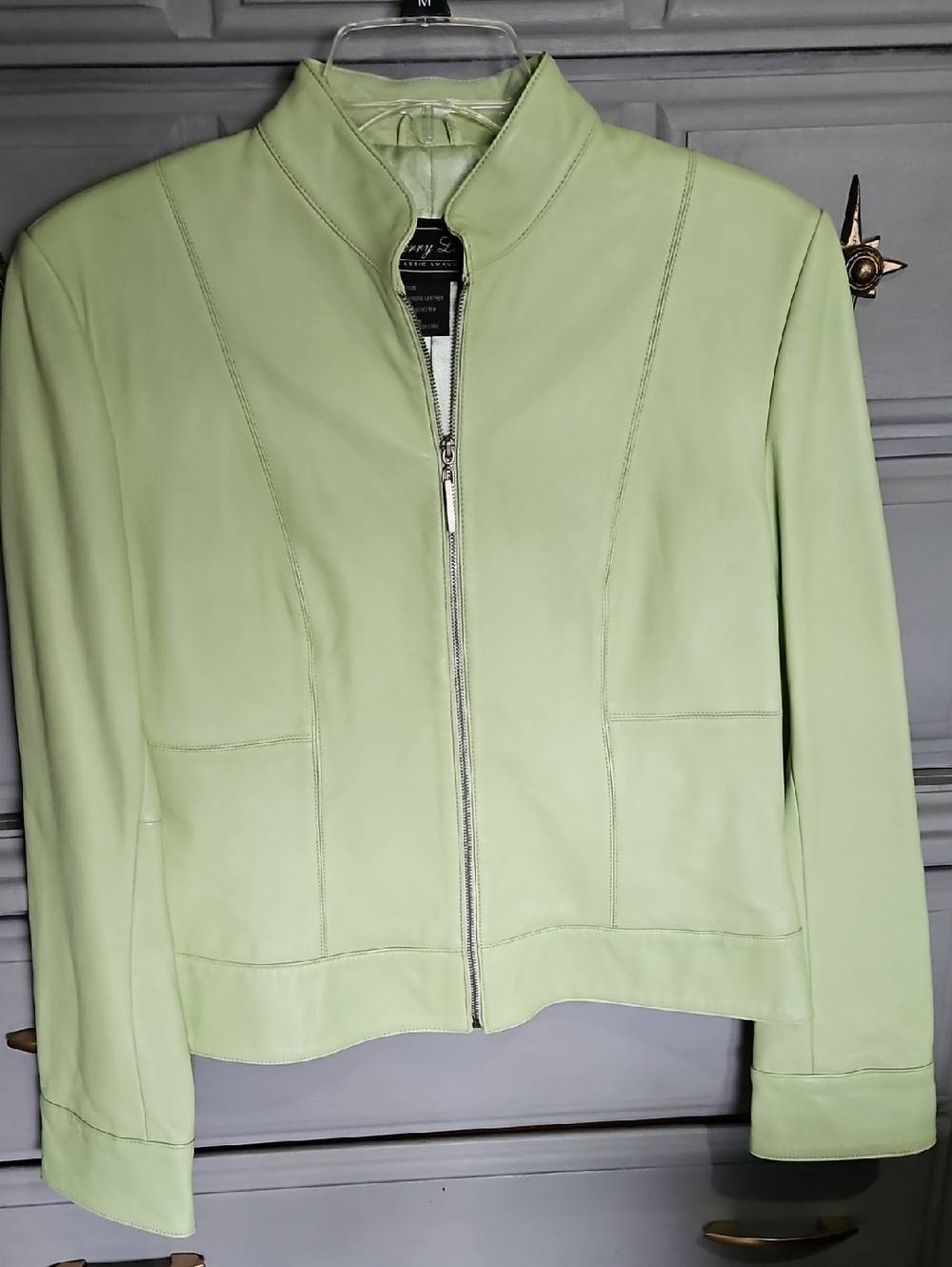 Terry Lewis Classic Luxuries Pale Green Leather Zip Jacket